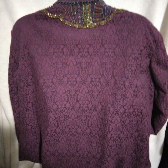 Chicos Womens Evening Jacket Purple Hook & Eye Beaded Scoop Lace Fancy L/2 - Picture 7 of 10